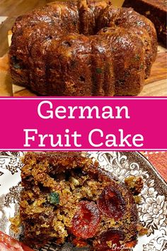 german fruit cake on a plate with the title above it