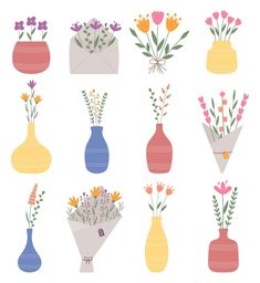 an assortment of vases with flowers in them