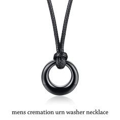 Men's Cremation Washer Necklace This cremation washer necklace is the perfect gift, It will hold a memory in honor of your pet or a loved one that has passed.what a unique way to carry your loved ones close to your heart! ♥P R O D U C T ∙ I N F O• Material: Stainless Steel• Dimensions: Diameter of pendant is 23.5mm• Chain Style: 20 inch Satin Cord This pendant is a sleek and elegant circle in stainless steel. The circle is a classic symbol of eternity or infinity. This symbolism may bring comfor Black Round Pendant Necklace For Memorial, Black Round Pendant Keepsake Jewelry, Black Stainless Steel Jewelry For Memorial, Black Stainless Steel Necklace For Memorial, Black Stainless Steel Jewelry For Keepsake, Bar Necklace Layered, Portrait Jewelry, Handwriting Bracelet, Cremated Remains