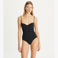 The retro-inspired balconette style is designed to lift, slim, shape and flatter. The one-piece swimsuit features adjustable straps and molded underwire with flexible side stays, adding comfort and support. Engineered in Sensitive® Fabrics by Eurojersey (made in Italy with recycled nylon), which offers four-way stretch and UPF 50 sun protection.