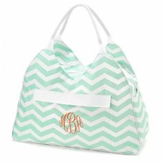 Beach Bag - Mint Chevron Monogram Beach Bag, Personalized Beach Bags, Large Beach Bags, Green Chevron, Marley Lilly, Pool Bags, Monogram Tote Bags, Monogram Tote, Monogram Gifts