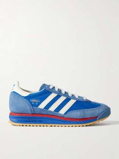 Blue SL 72 RS leather and suede-trimmed mesh sneakers | ADIDAS ORIGINALS | NET-A-PORTER Luxury Adidas Slip-on Sneakers, Blue Suede Sporty Sneakers, Adidas Slip-on Synthetic Sneakers, Blue Adidas Slip-on Sneakers, Adidas Mnd Blue, Guys Fashion, Adidas Shoes Originals, Colorful Sneakers, Adidas Originals Women