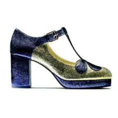 Gold And Navy, New In Box, Never Work. Blue Round Toe Heels For Galas, Orla Keily, Orla Kiely, Mary Jane Heels, Shoes Color, T Strap, Blue Gold, Shoes Women Heels, Patent Leather