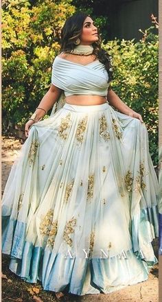 Lehnga Top Designs, Modern Lehenga Designs Style, Sky Blue Lehenga, Drape Blouse, Function Dresses, Blue Lehenga