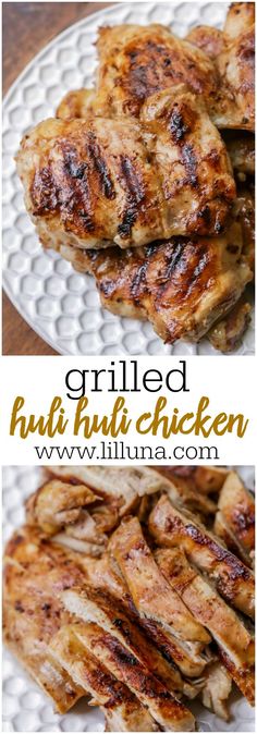 grilled chicken on a white plate with text overlay