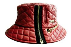 Quilted Faux Leather Coral Red Bucket Hat with Gold Label and Chain. This Hat features a Side Zipper . EST SHIPPING : 5 to 7 Days Bucket Hat Ideas, Red Bucket Hat, Denim Choker, Leather Bucket Hat, Imvu Outfits Ideas Cute, Red Quilts, Big Girl Fashion, Hat Ideas, Denim Hat