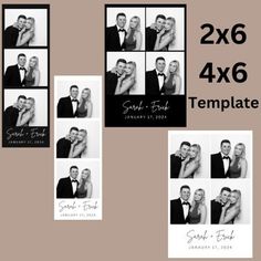 the wedding photo collage is displayed in black and white