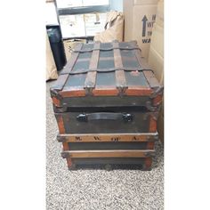 an old trunk is sitting on the floor