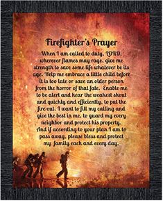 a firehouse prayer with an image of two people walking in front of the fire