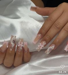 Nails With 3d Flowers, Coquette Nails, Acrylic Nails Nude, Purple Acrylic Nails, Wow Nails, Graduation Nails, Shoe Nails