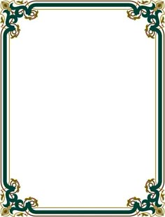 an ornate frame with green and gold trimmings on the edges, in front of a