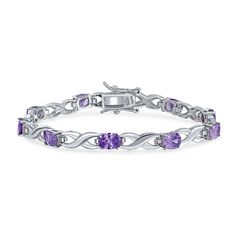 Imitation Amethyst Sapphire Oval AA CZ Infinity Tennis Bracelet Silver Infinity Earrings, Color Bracelet, Infinity Jewelry, Cubic Zirconia Jewelry, Amethyst Color, Feel Beautiful, Amethyst Purple, Timeless Jewelry, Bracelet For Women