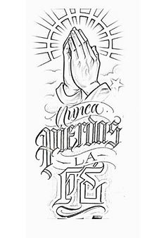 a tattoo design with the words peace and praying hands