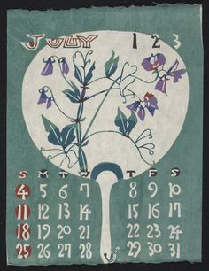 a calendar with flowers and numbers on it