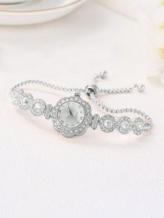 LUCKYFOX 1pc Children/Teens Girls' Fashion Rhinestone Flower Wrist Watch With Adjustable Chain Strap, Elegant Quartz Watch Suitable For Daily Wear, Great Gift  Casual,Vintage     Wrist Watches   Kids Jewelry & Watches, size features are:Bust: ,Length: ,Sleeve Length: Designer Inspired Handbags, Roman Numeral Bracelet, Inspired Handbags, Gems Bracelet, Bags For Teens, Rhinestone Flower, Kids Watches, Diamond Watch, Kids Jewelry