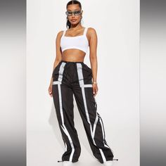 Fn Kim’s Reflective Parachute Pants Reflective Pants, Parachute Pant, Seamless Crop Top, Fashion Nova Pants, Free Dresses, Swimming Outfit, Bodysuit Fashion, Basic Tops, White Crop Top