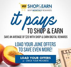 an advertisement for the shop and earn program, with two peaches next to each other