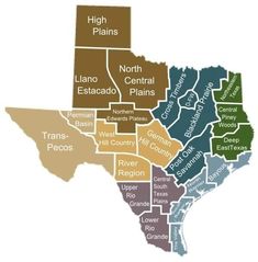 a map of texas with all the states labeled in different colors and names on it