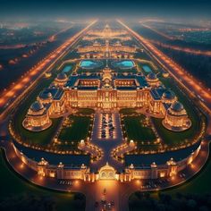 an aerial view of the palace at night