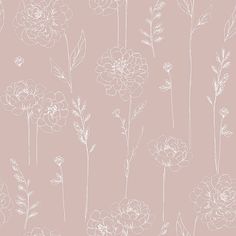 a pink wallpaper with white flowers on it