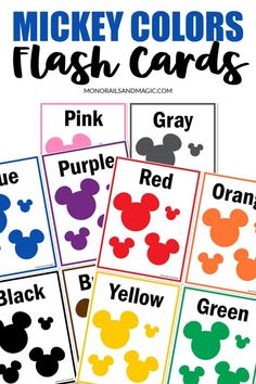 mickey colors flash cards for kids to color