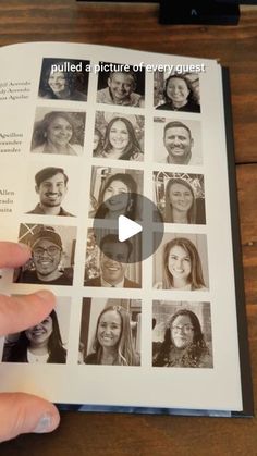 a person is holding an open book with pictures on it and the words pulled at picture of every guest