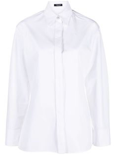 white cotton classic collar concealed front fastening long sleeves Versace Polo, White Long Sleeve Shirt, Cotton Long Sleeve Shirt, Shirt Collar, Shirt White, White Long Sleeve, Sleeve Cotton, White Shirt, White Cotton