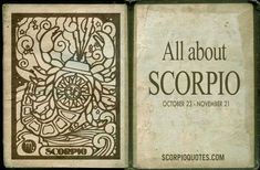 the front and back cover of an all about scorpio playing card,