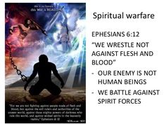 an image of a man chained to chains with the words, spirit warfare ephesans 612 we wrestle not against flesh and blood our enemy is not human beings