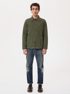 Barney Worker Jacket Olive Worker Jacket, Work Jacket, Nudie Jeans, Work Jackets, Cotton Logo, Moleskine, Light Jacket, Out Of Style, Shirts & Tops