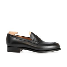 PENNY LOAFERS BLACK BOX CALF Black Cap Toe Loafers For Galas, Timeless Black Wingtip Loafers, Timeless Black Loafers With Removable Insole, Timeless Black Cap Toe Loafers, Timeless Black Dress Shoes With Removable Insole, Black Cap Toe Loafers With Removable Insole, Classic Black Loafers For Galas, Black Classic Loafers For Galas, Black Penny Loafers