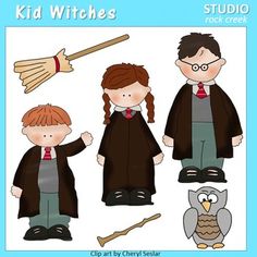 Harry Potter Kid Witches Color Clip Art  C. Seslar wand broom kids Harry Potter Graphics, Harry Potter Clip Art, Harry Potter Classroom, Harry Potter Kids, Halloween Arts And Crafts, Harry Potter Theme, A Craft, Personal Project, Art File