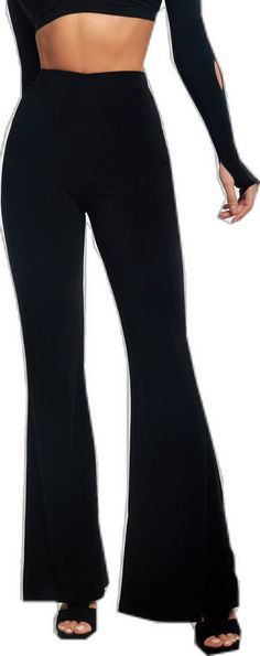 Non-stretch Flared Hem Bottoms For Fall, Casual Black High Waist Flares, Trendy Stretch Wide Leg Flares, Black Wide Leg Flares For Spring, Black Full Length Flares For Spring, Trendy Black Flared Hem Bottoms, Casual Black Flares For Night Out, Fitted Full Length Flare Jeans, Trendy Black Flare Pants