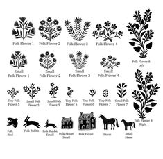 an image of flowers and animals in black and white with the words folk flower 2