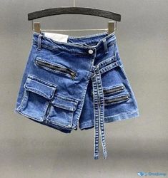 Orcajump - Irregular Multi-Pocket Workwear Shorts with Loose Wide-Leg Design in Denim Skirt Style Denim Skirt Style, Denim Skirt Fashion, Workwear Shorts, Skirt Style, Leg Design, High Waisted Denim, Denim Skirt, Work Wear, Dark Blue