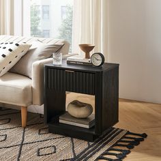 a living room scene with focus on the end table