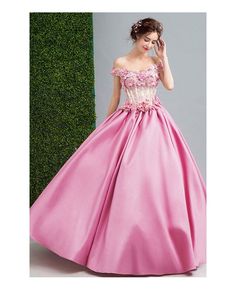 Shop affordable pink ball-gown off-the-shoulder floor-length satin wedding dress with beading online. Custom-made any size or color. Pro since 2009. Off The Shoulder Wedding Dress, Shoulder Wedding Dress, Cheap Gowns, Pink Ball Gown, Banquet Dresses, Red Wedding Dresses, Cheap Evening Dresses, Prom Dresses For Sale, Applique Wedding Dress