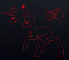 a red drawing of a horse in the dark