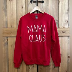 Nwt Mama Claus Red Christmas Sweatshirt. Size Small. Gildan Sweatshirt Red Christmas Sweatshirt, Red Long Sleeve Christmas T-shirt, Red Holiday Sweatshirt For Winter, Red Festive T-shirt With Letter Print, Red Crew Neck Holiday Top, Red Letter Print Top For Winter, Red Crew Neck Top For Holiday, Red Relaxed Fit Top For Christmas, Relaxed Fit Red Tops For Christmas