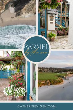 a collage of photos with the words carmel by the sea