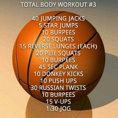 a basketball sitting on top of a table next to a number of words that read total body workout 3