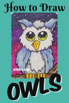 an owl sitting on top of a tree branch with the words how to draw owls