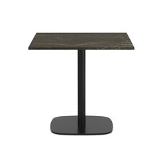 a square table with a black base and a marble top on an isolated white background