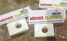 three pieces of weiner kleene sitting on top of plastic