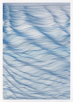 an abstract painting with wavy lines in blue and white, as if it were water