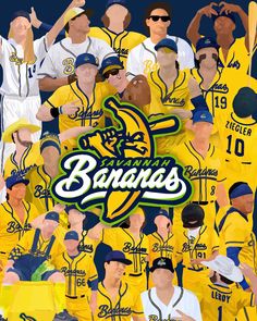 a collage of baseball players in yellow uniforms and hats, with the word's logo above them