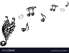 music notes with hearts and trebles on white background