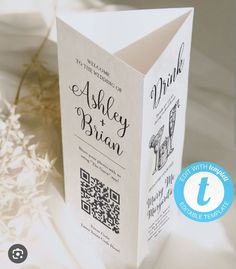 the inside of a wedding card with qr code on it