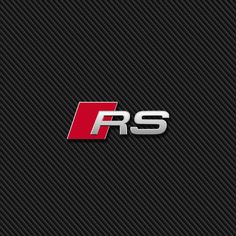 the r s logo is shown on a black carbon fiber textured background with red and white letters