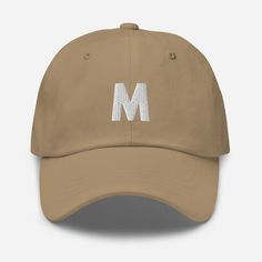 "This initial dad hat makes a perfect gift for your bridal party, bachelorette parties, or is a great 'treat yourself' gift!  * 100% chino cotton twill * Unstructured, 6-panel, low-profile * 6 embroidered eyelets * 3 ⅛\" (7.6 cm) crown * Adjustable strap with antique buckle * Head circumference: 20 ½″-21 ⅝″ (50.8 cm-53.3 cm)" Monogramm Alphabet, Mom Hats, Astrology Gift, Kappa Delta, Camo Colors, Anime Dad, Negroni, Coney Island, Dad Caps